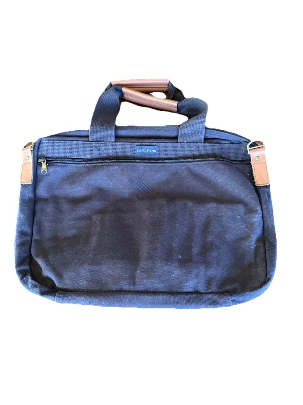 Lands End Bag Navy Canvas Messenger Satchel Briefcase Square Rigger Vintage NWOT